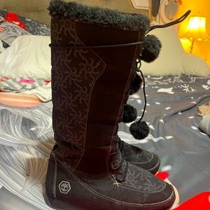 Timberland Girls 36970 Black Gray Printed Knee High Winter Boots Juniors Size 4